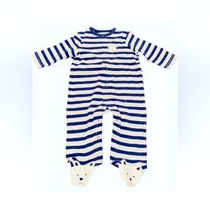 Little Me Baby Boy Footie Sleeper, Bear, Blue/White Stripe, Size 9 Months NEW